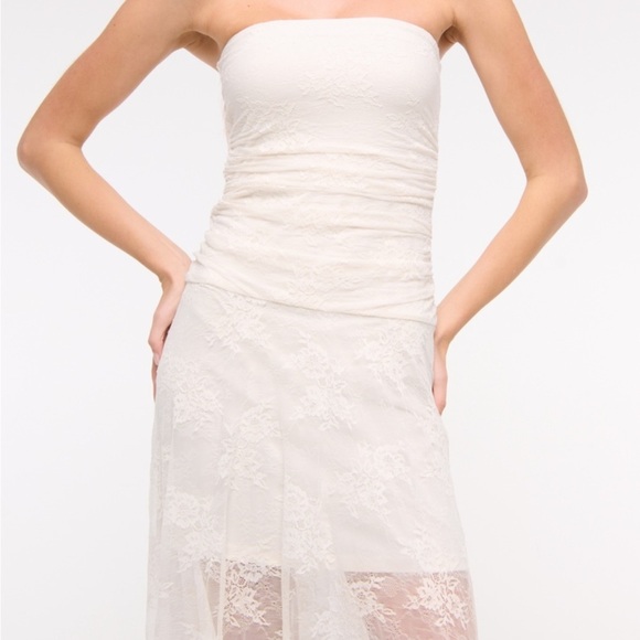 🆕 Abercrombie & Fitch White Lace Strapless Midi/Maxi Dress coastal cowgirl - Picture 3 of 7
